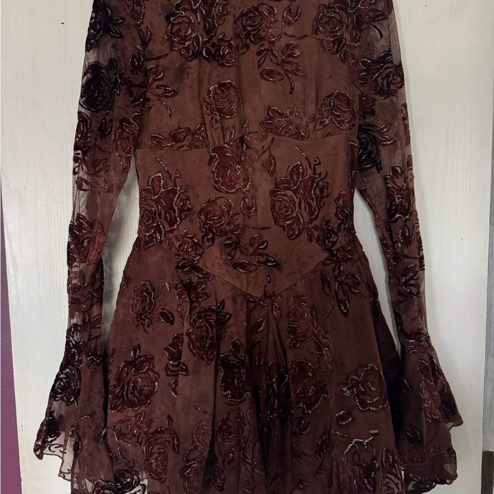 SHEIN Brown Floral Long Sleeve Dress